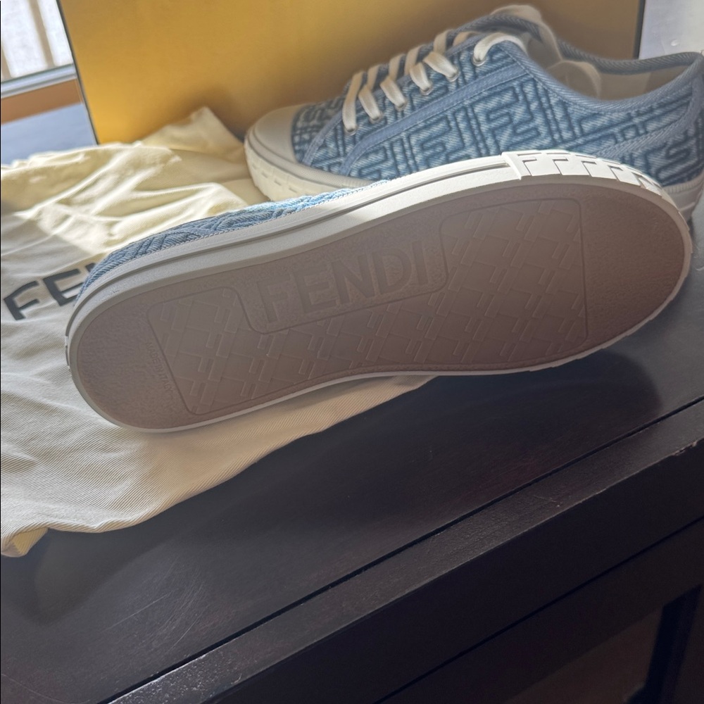 Fendi Denim Blue and White Logo Sneakers - Picture 2 of 5